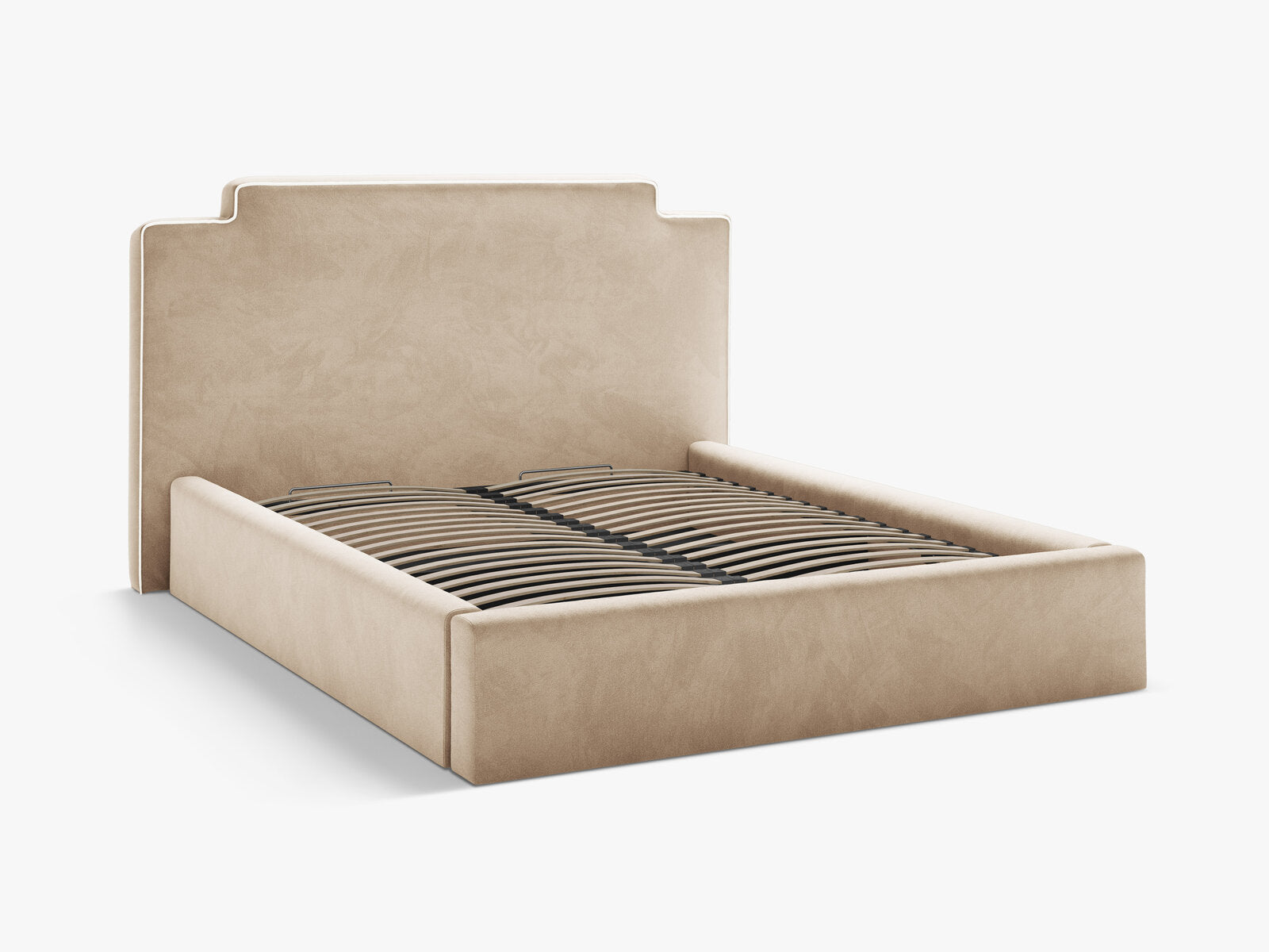 Micadoni Princess Samtbett mit Bettkasten und Kopfteil Samt Magic Velvet Elfenbein / Mandelbeige 140x200