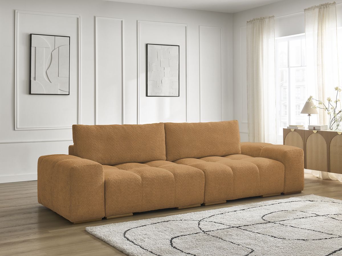 Bobochic Anakin Sofa 3-Sitzer, 2 Kissen Bouclé-Stoff Gelb