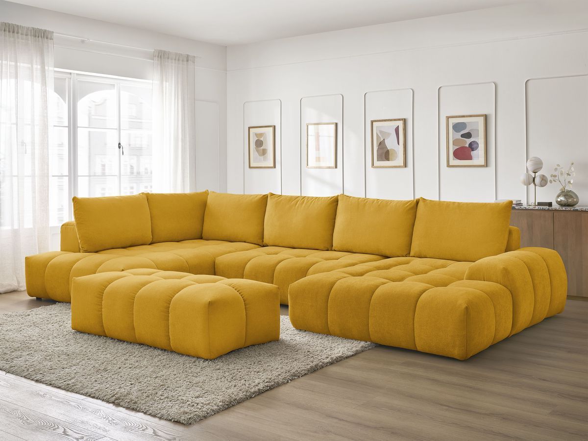 Bobochic Everest Wohnlandschaft mit Pouf, 6 Kissen Strukturstoff Gelb Ecke rechts