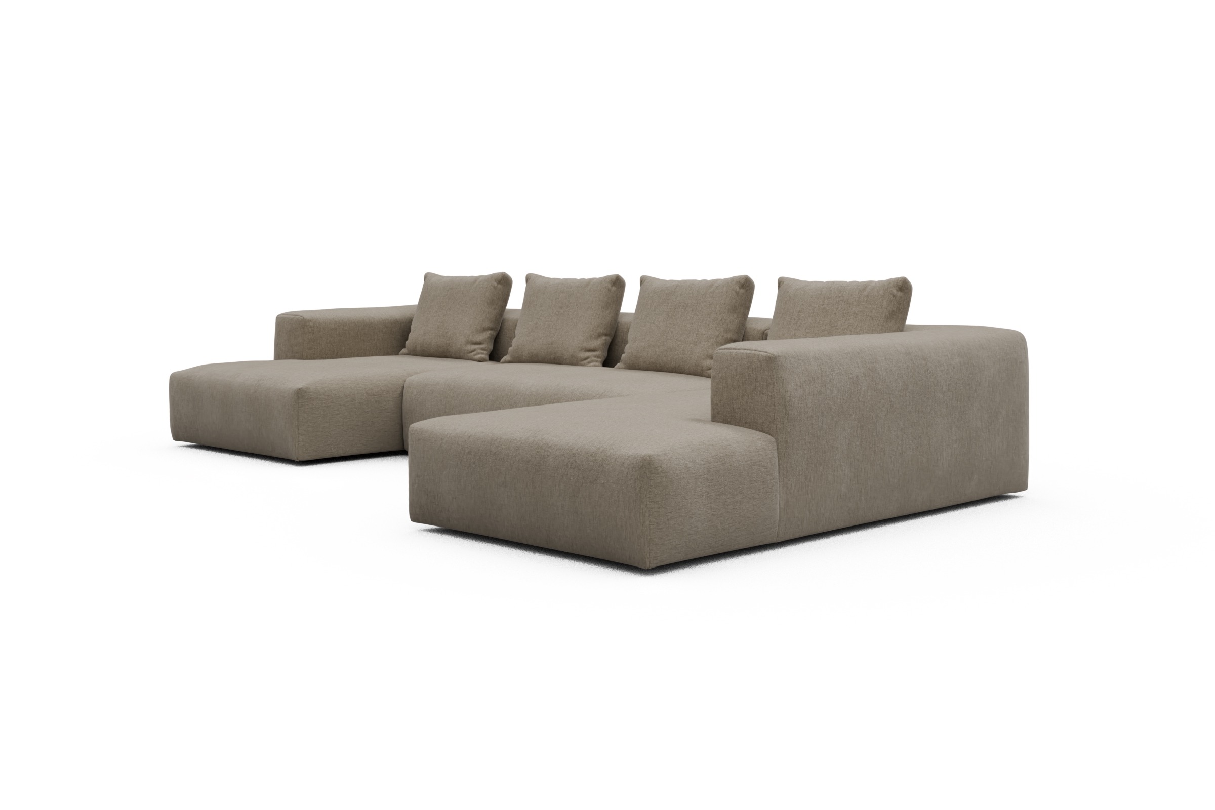 Wohnlandschaft Fred Relax-Ecke rechts mit 2-Sitzer und Chaiselongue links Samt Smooth 810-Beige