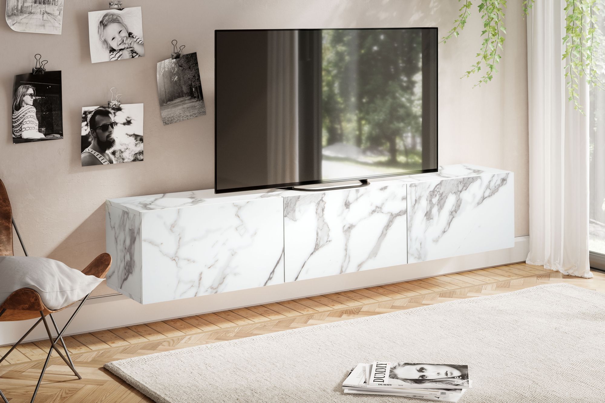 TV-Board Hasvik Marmoroptik Weiß Breite 160 cm