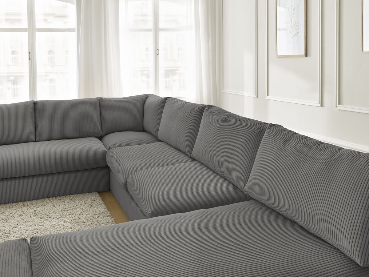 Bobochic Paris Ecksofa mit Pouf 369 × 167 cm Cordsamt Dunkelgrau