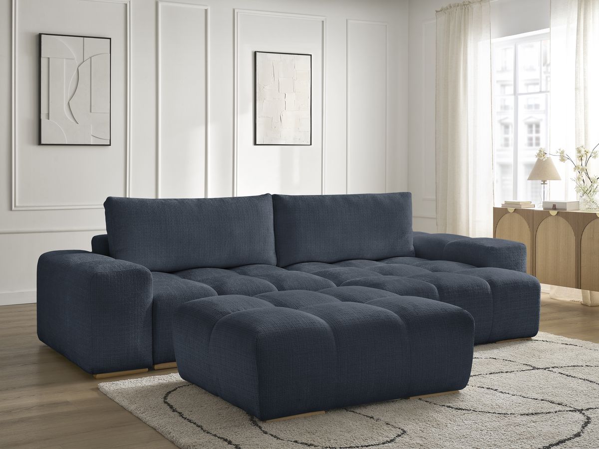 Bobochic Anakin Ecksofa mit Pouf, 2 Kissen Strukturstoff Dunkelblau