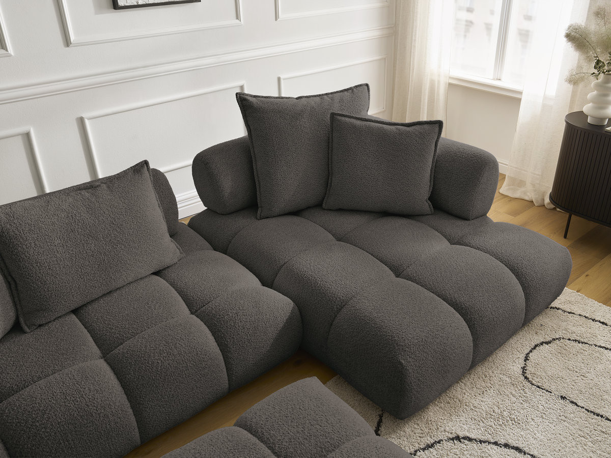 Bobochic Alya Ecksofa mit Pouf Bouclé-Stoff Braun Ecke rechts
