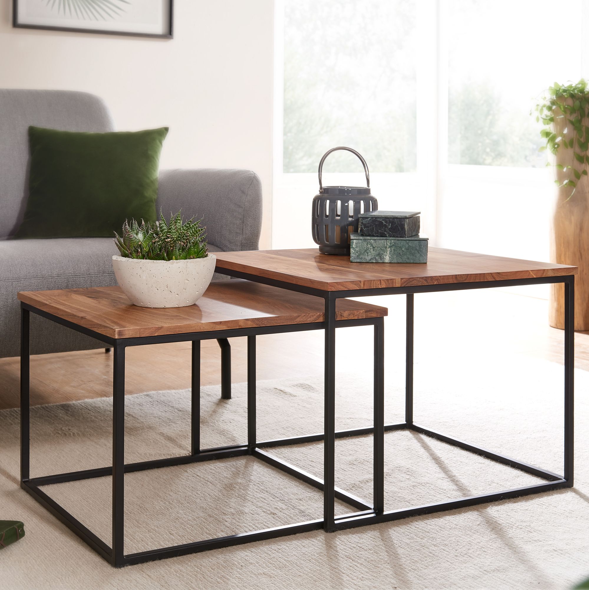 Satztisch 2er-Set Bakkagerdi Akazie Massivholz 60 × 60 × 46 cm