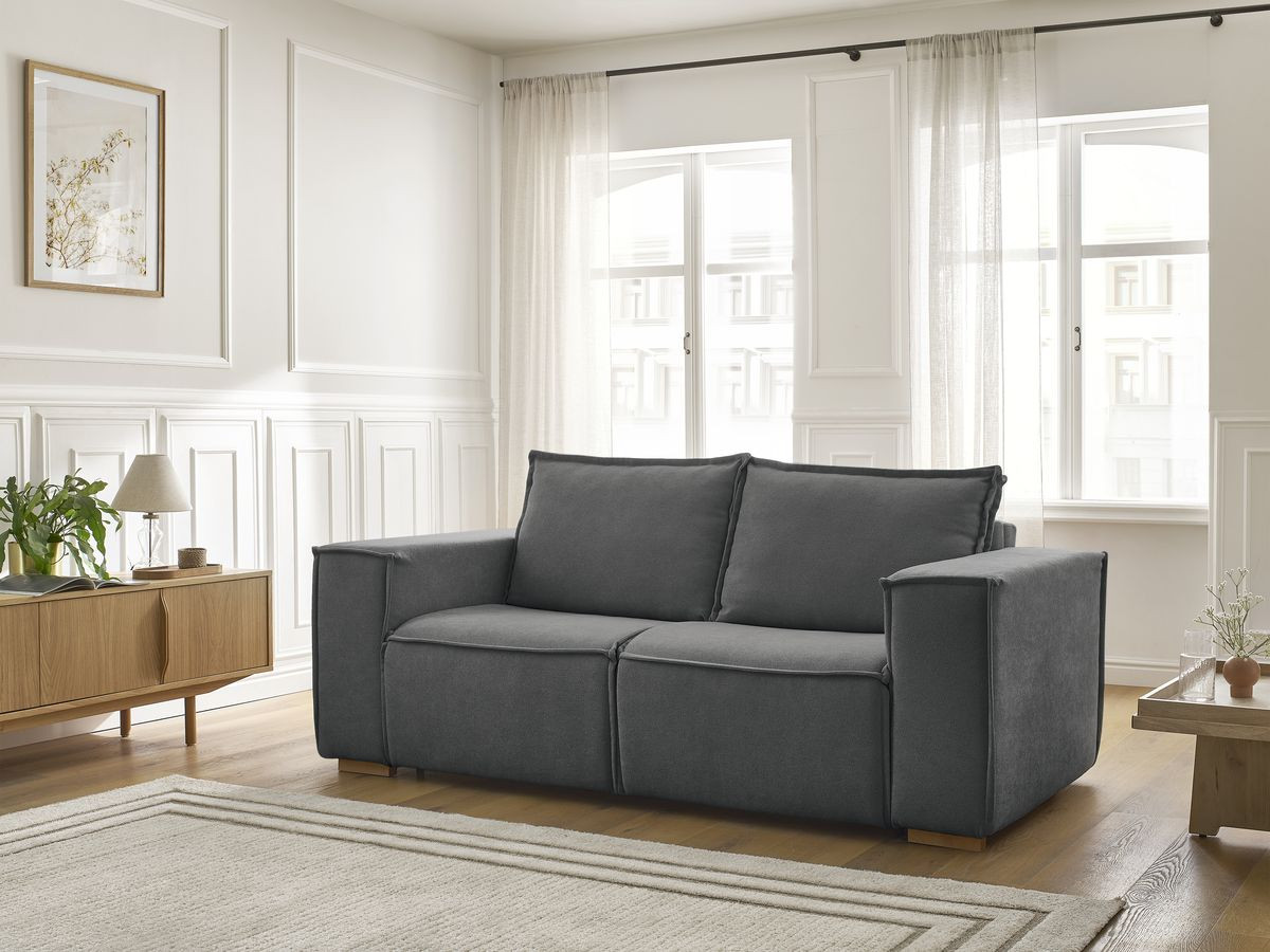 Bobochic Chelsea Schlafsofa 3-Sitzer Strukturstoff Dunkelgrau, Liegefläche 140 × 200 cm