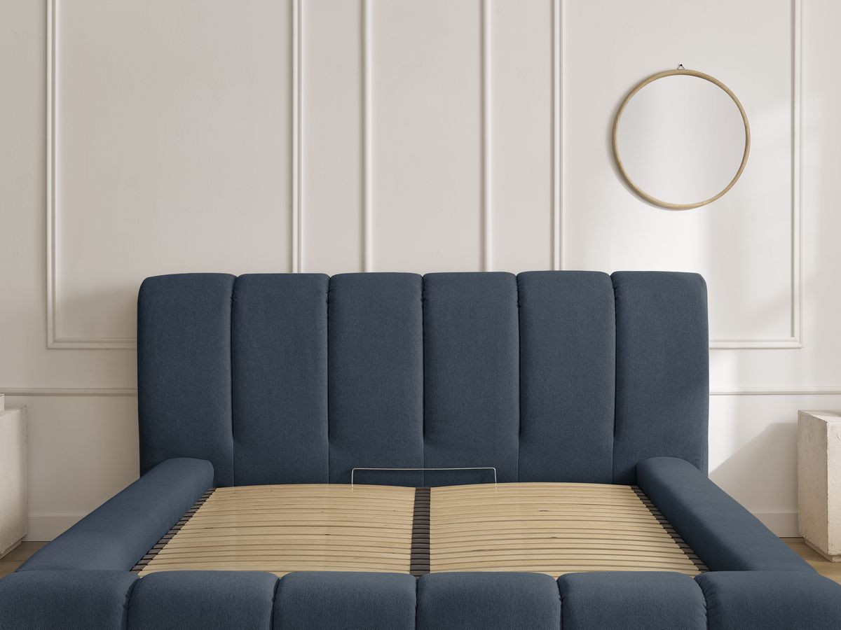 Bobochic Denali Polsterbett mit Bettkasten Stoff Dunkelblau, Liegefläche 140 × 190 cm