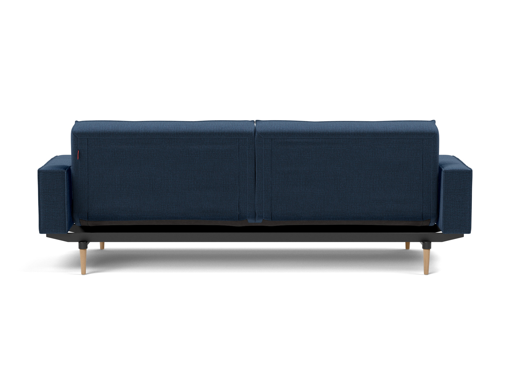 Schlafsofa Splitback mit Armlehnen Chenille Esina 414-Indigo-Blue Beine Styletto Eiche hell