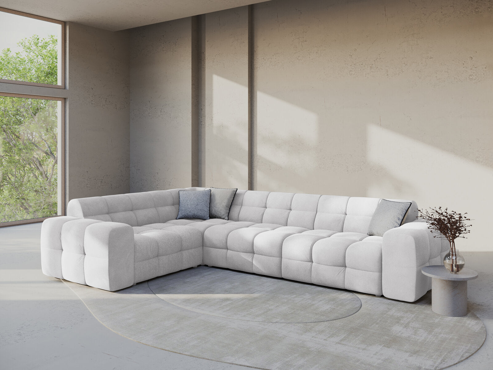Micadoni Ecksofa Kendal 6-Sitzer Links Samt Magic Velvet Hellgrau
