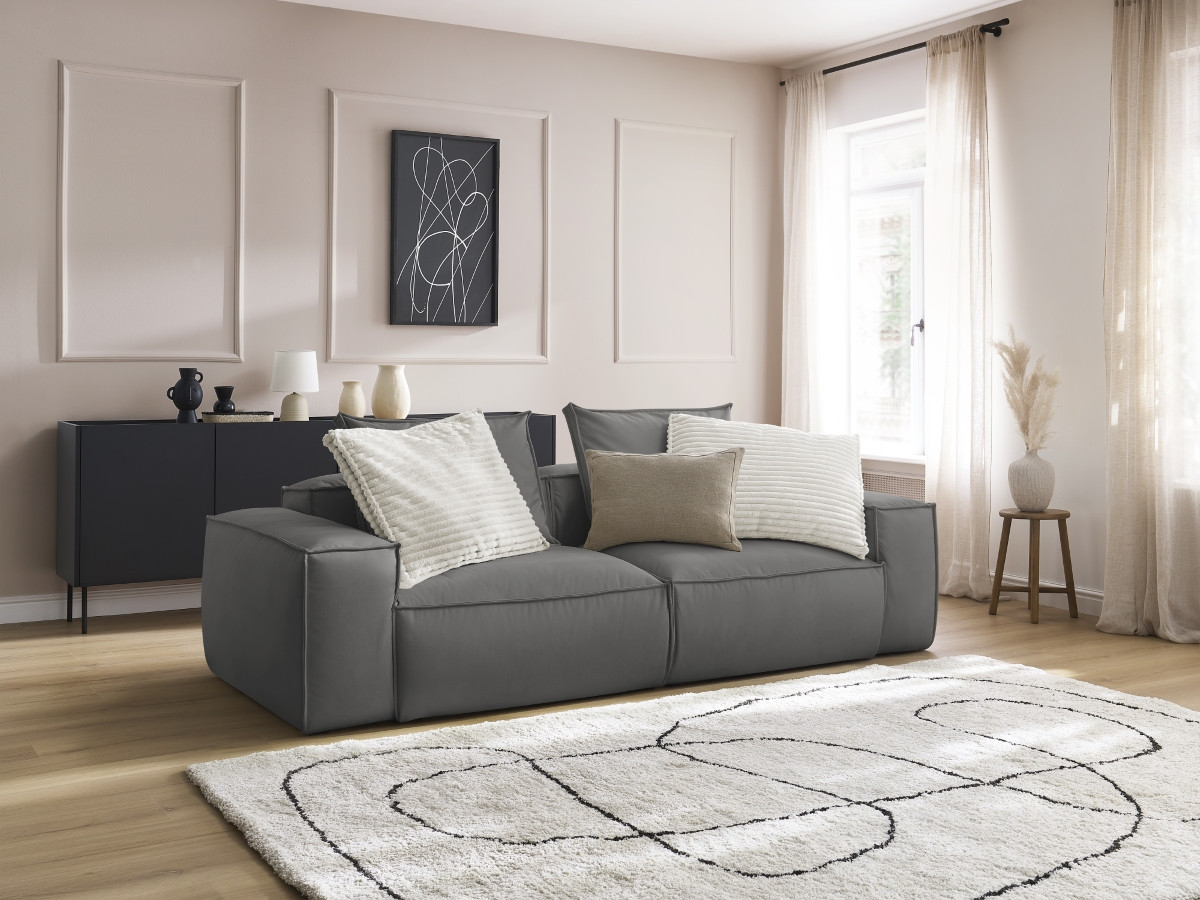 Bobochic Boheme Sofa 3-Sitzer Kunstleder Dunkelgrau