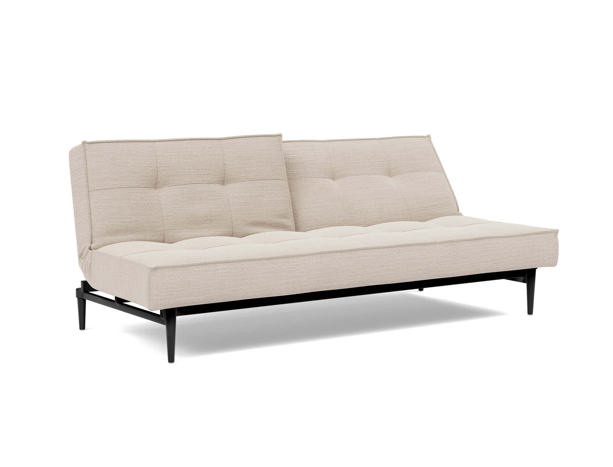 Schlafsofa Splitback Webstoff Blida 612-Sand-Grey Beine Styletto Eiche schwarz