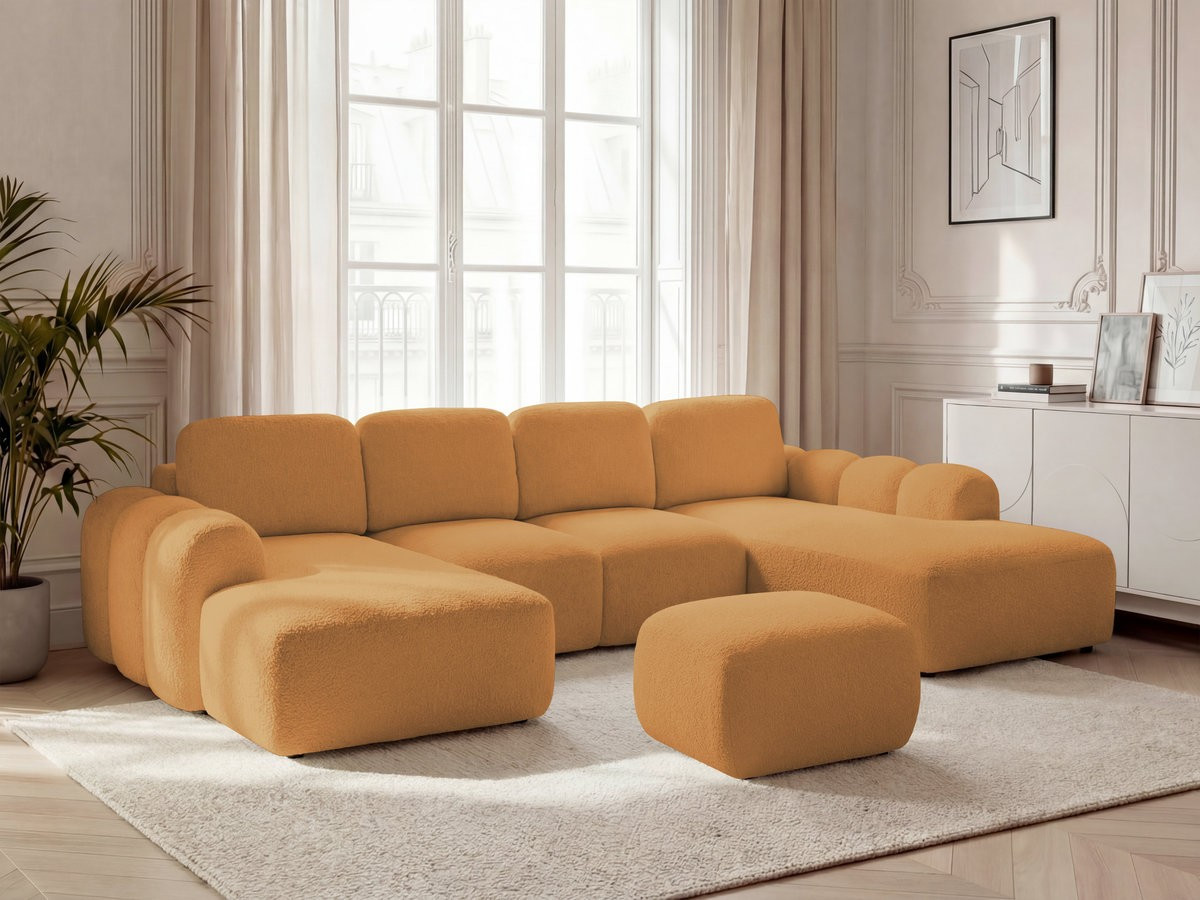 Bobochic Montaigne Wohnlandschaft mit Pouf Bouclé-Stoff Gelb Ecke links