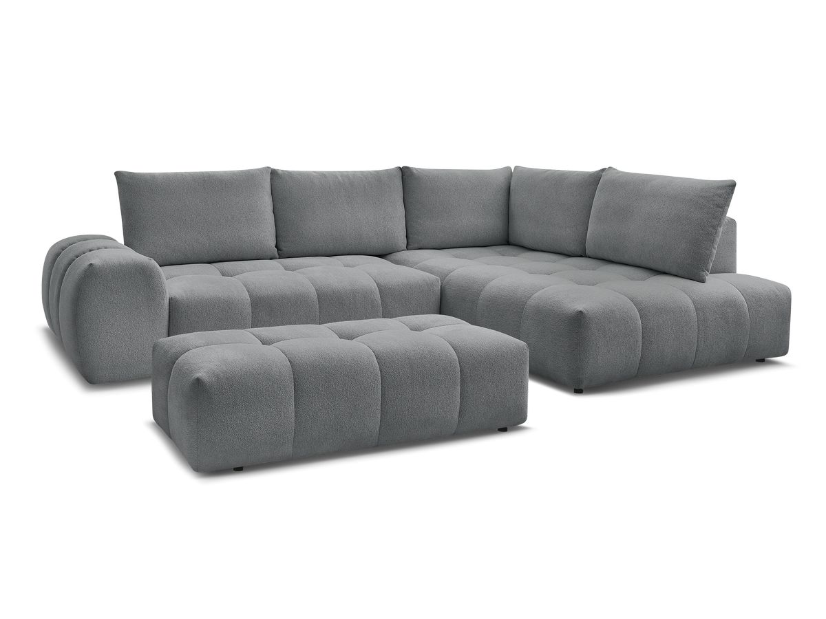 Bobochic Everest Ecksofa mit Schlaffunktion und Bettkasten und Pouf 320 × 212 cm, 5 Kissen Melange-Stoff Dunkelgrau Ecke rechts