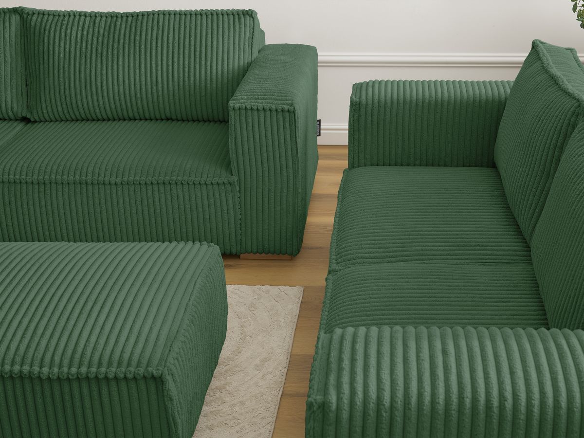 Bobochic Chelsea Sofa 6-Sitzer mit Pouf Breitcord weich Grün