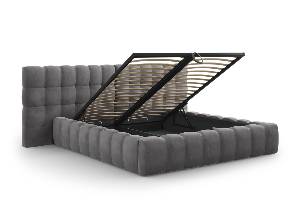 Cosmopolitan Design Stauraumbett mit doppeltem Kopfteil Bali 160x200 Samt Bluvel Grau
