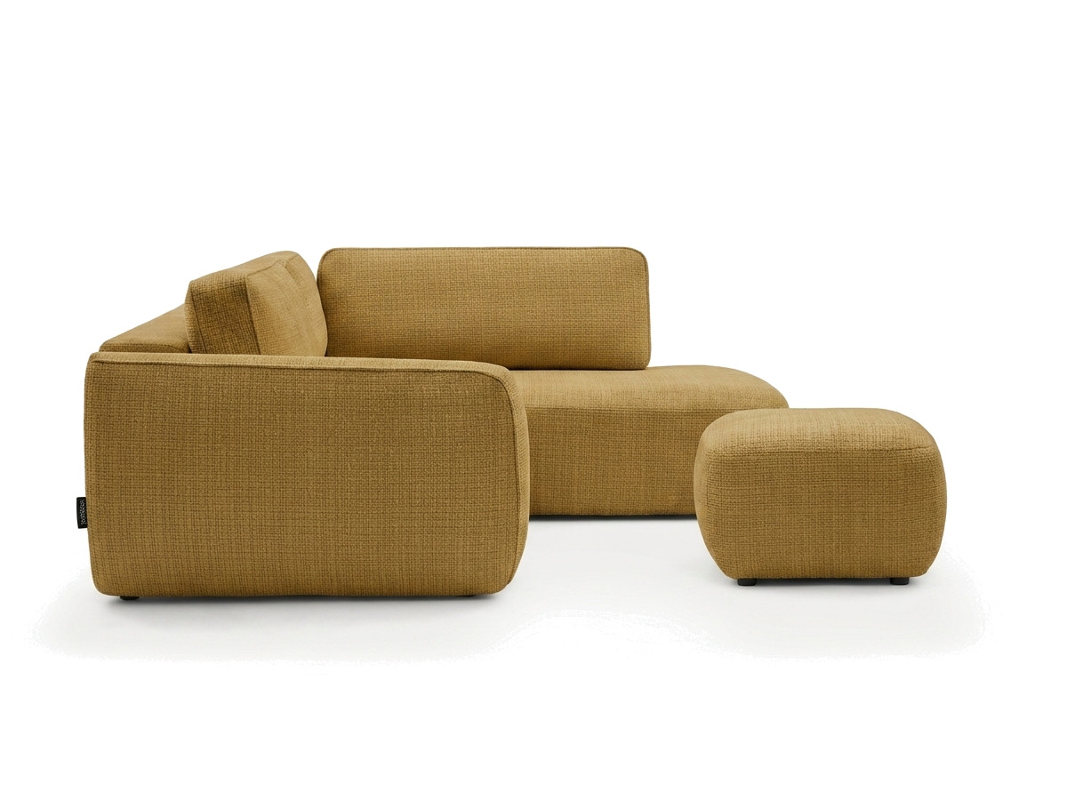Bobochic Denise Ecksofa mit Schlaffunktion und Bettkasten und Pouf 256 × 197 cm Strukturstoff Gelb Ecke rechts