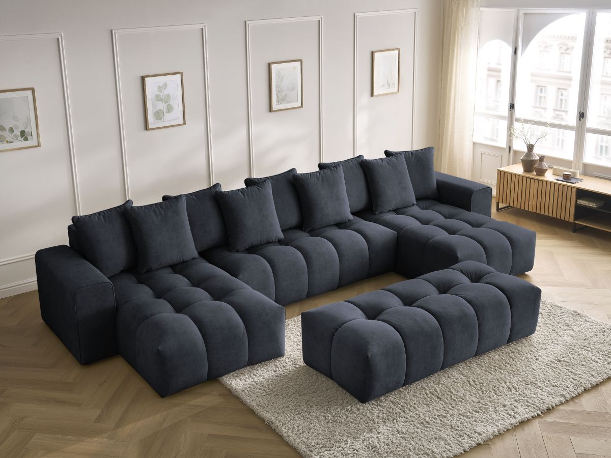Bobochic Mont-blanc Wohnlandschaft mit Pouf Samt Dunkelblau