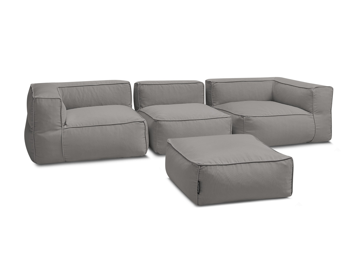 Bobochic Giulia Gartensofa 4-Sitzer mit Pouf, 2 Eckmodule Stoff Dunkelgrau
