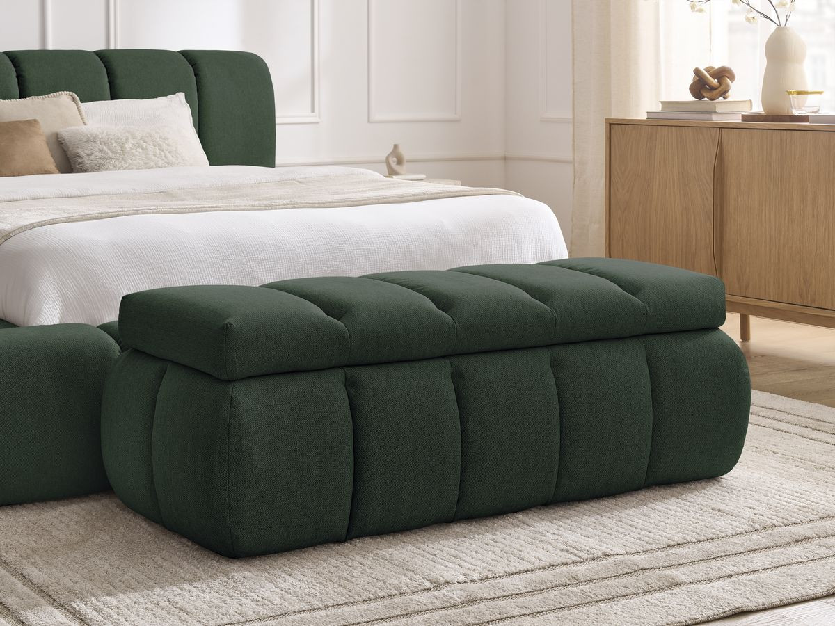 Bobochic Denali Polsterbett mit Bettkasten mit Bettbank Stoff Grün, Liegefläche 180 × 200 cm