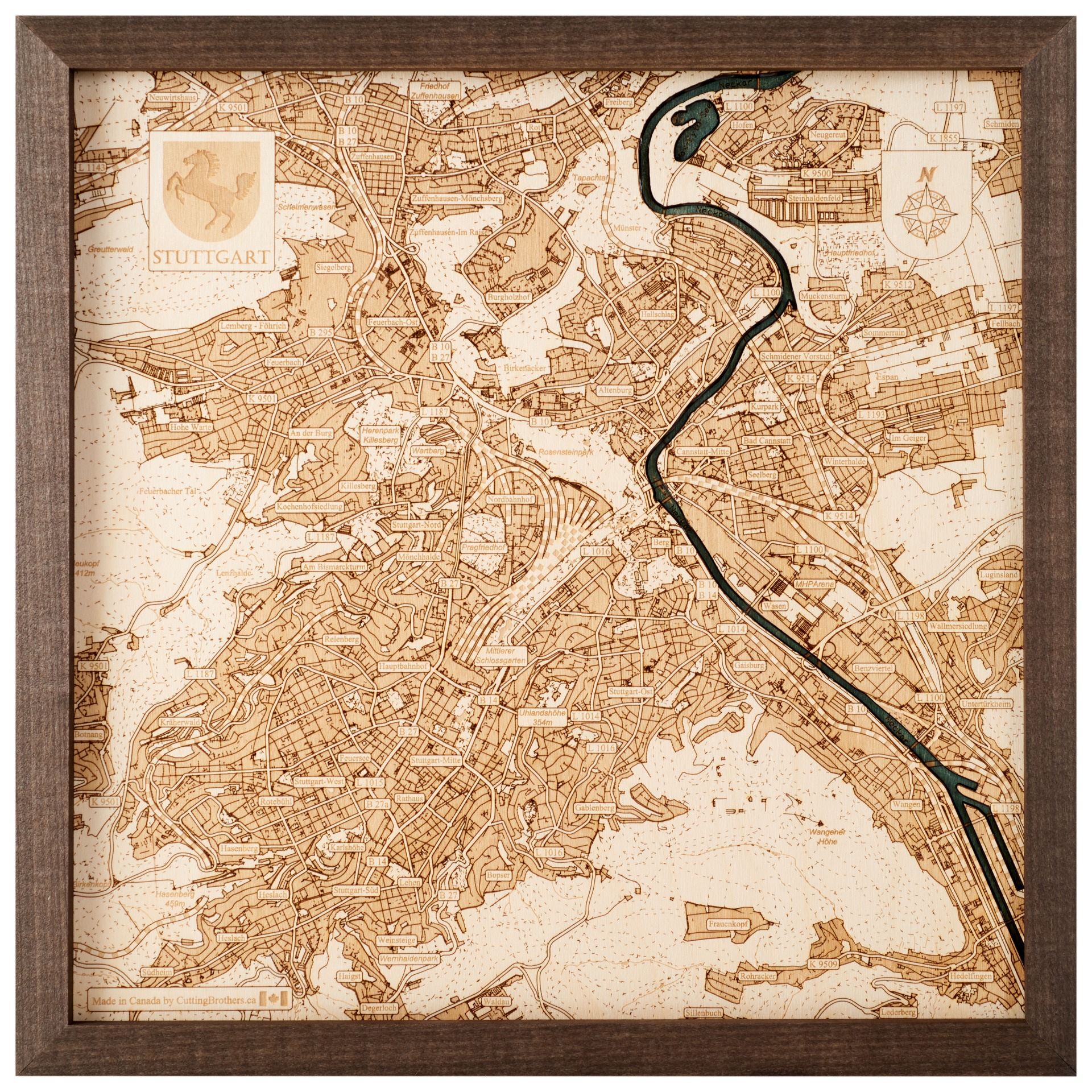 Cutting Brothers 3D Holz-Wandkarte Stuttgart 35 x 35 moebelfaktor