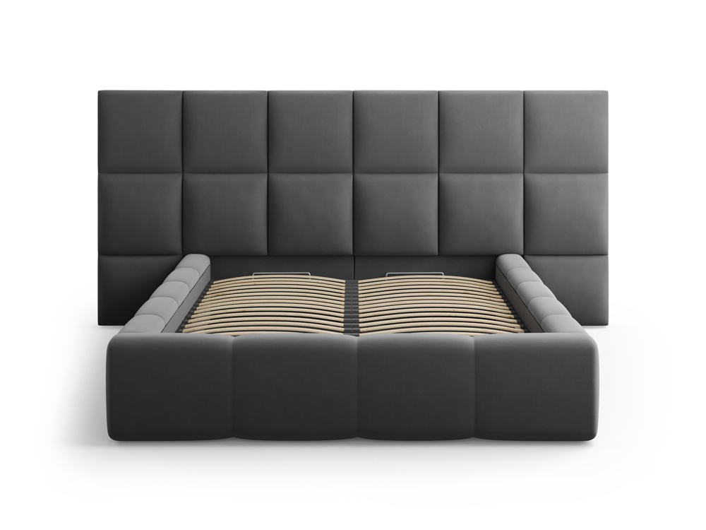 Cosmopolitan Design Stauraumbett mit doppeltem Kopfteil Livigno 140x200 Samt Bluvel Grau