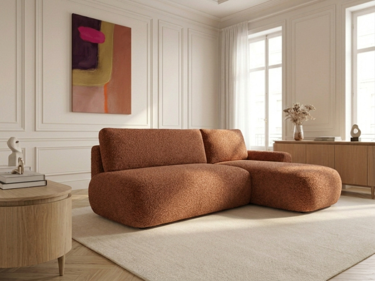 Bobochic Tango Ecksofa mit Schlaffunktion und Bettkasten Bouclé-Stoff Orange Ecke rechts