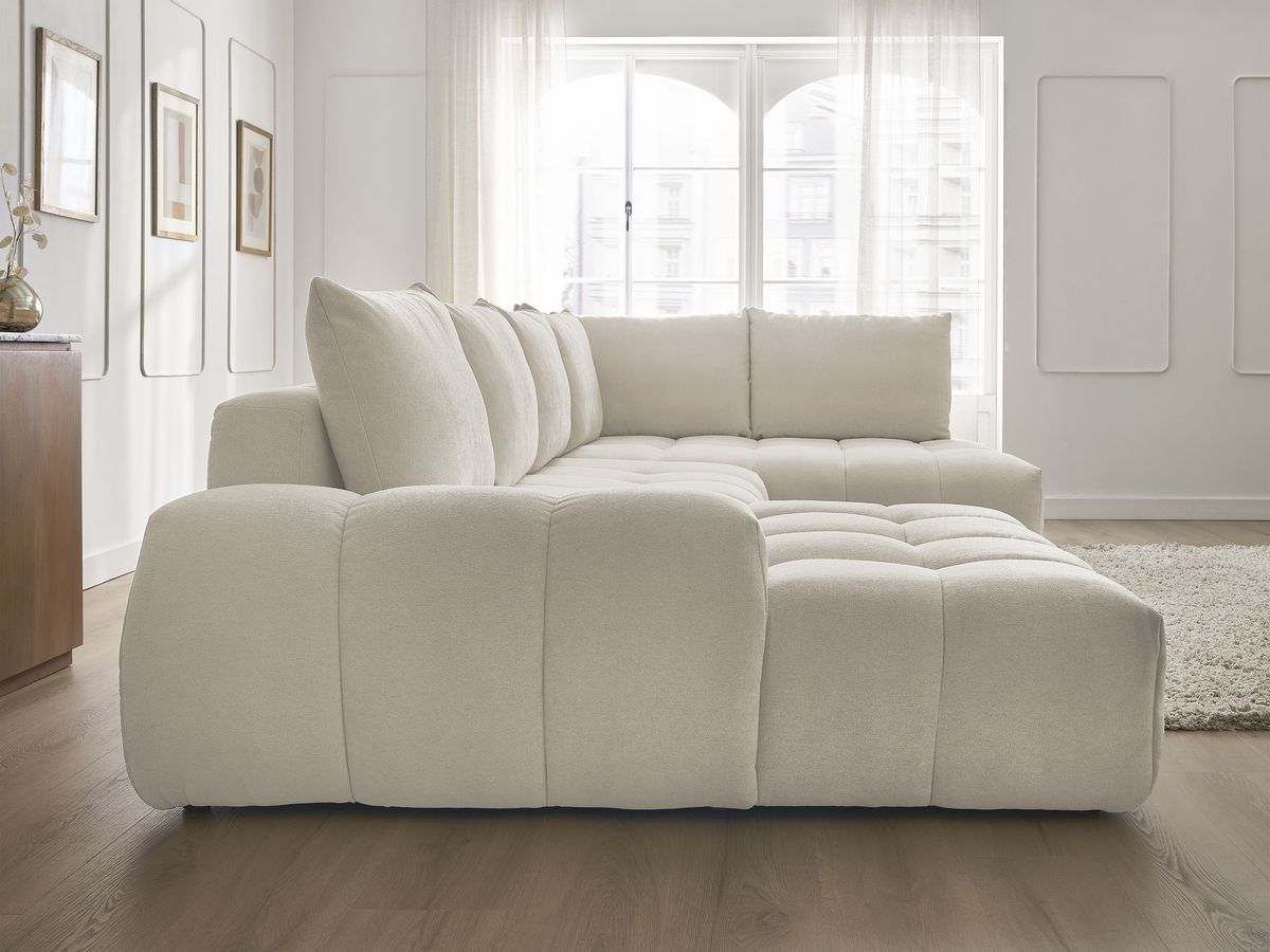 Bobochic Everest Wohnlandschaft, 6 Kissen Strukturstoff Beige Ecke links