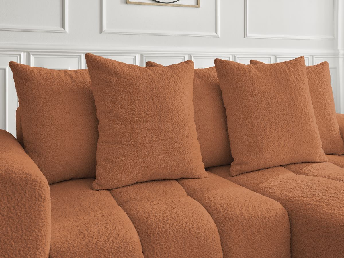 Bobochic Roxelane Ecksofa mit Schlaffunktion und Bettkasten 258 × 150 cm Bouclé-Stoff Orange Ecke rechts