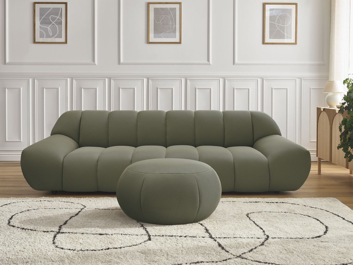 Bobochic Hayden Sofa 4-Sitzer mit Pouf Mesh-Stoff Grün