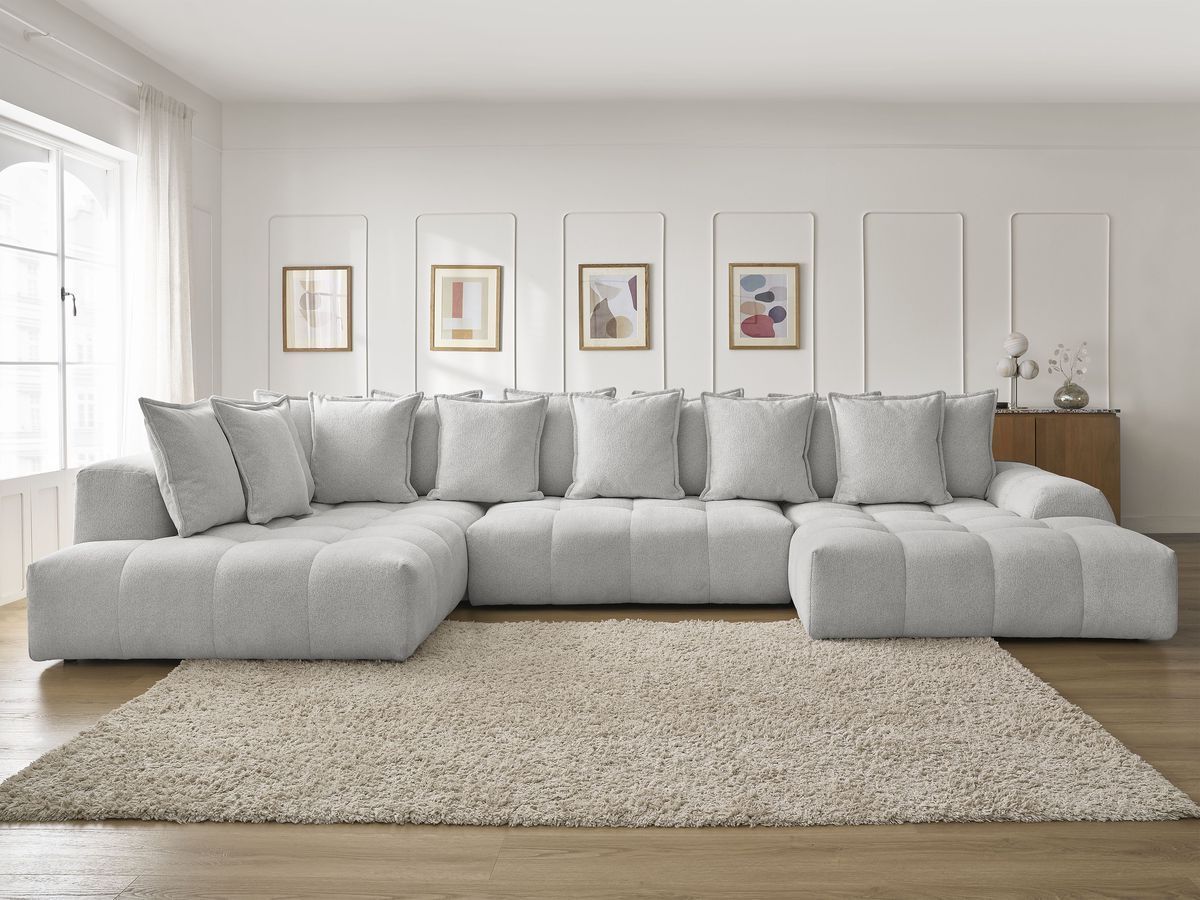Bobochic Everest Wohnlandschaft, 14 Kissen Melange-Stoff Hellgrau Ecke rechts