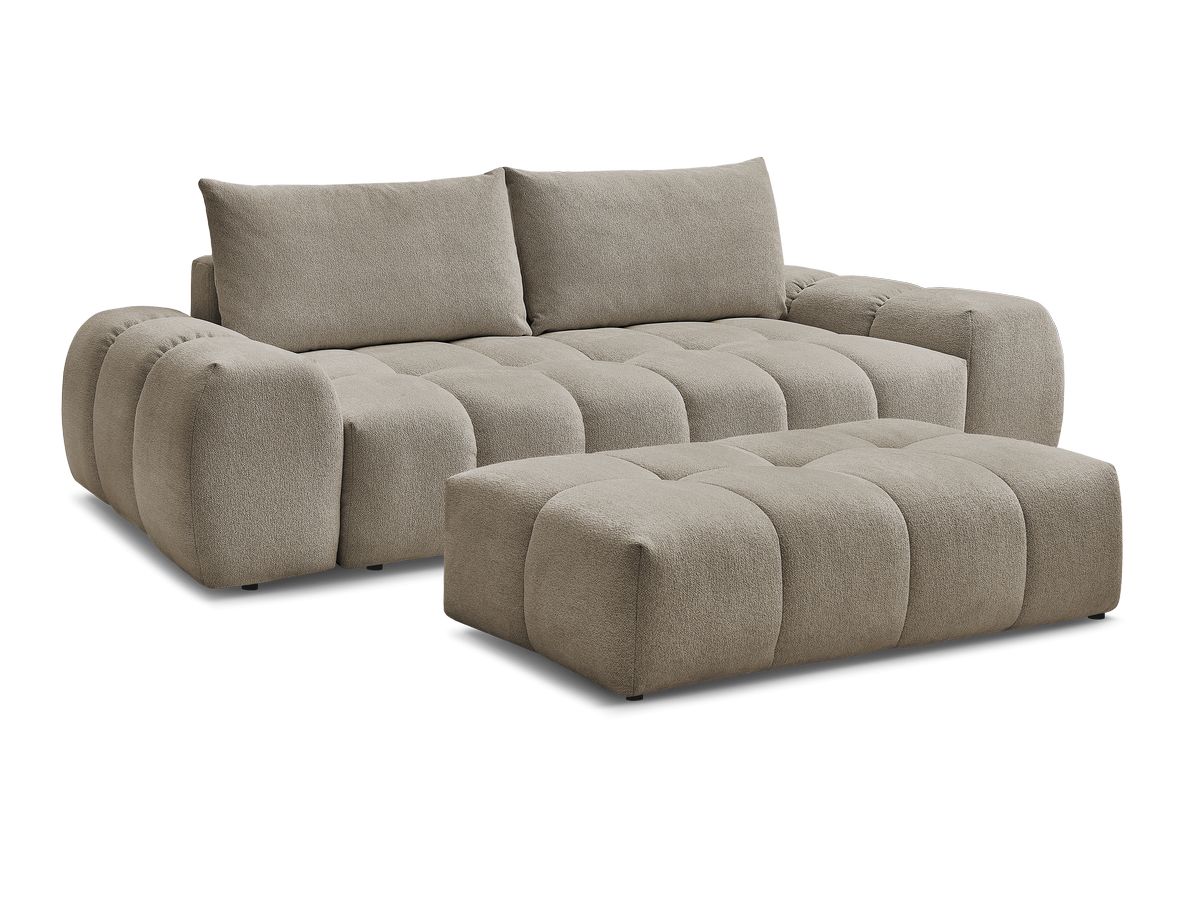 Bobochic Everest Schlafsofa 3-Sitzer mit Bettkasten und Pouf, 2 Kissen Melange-Stoff Taupe