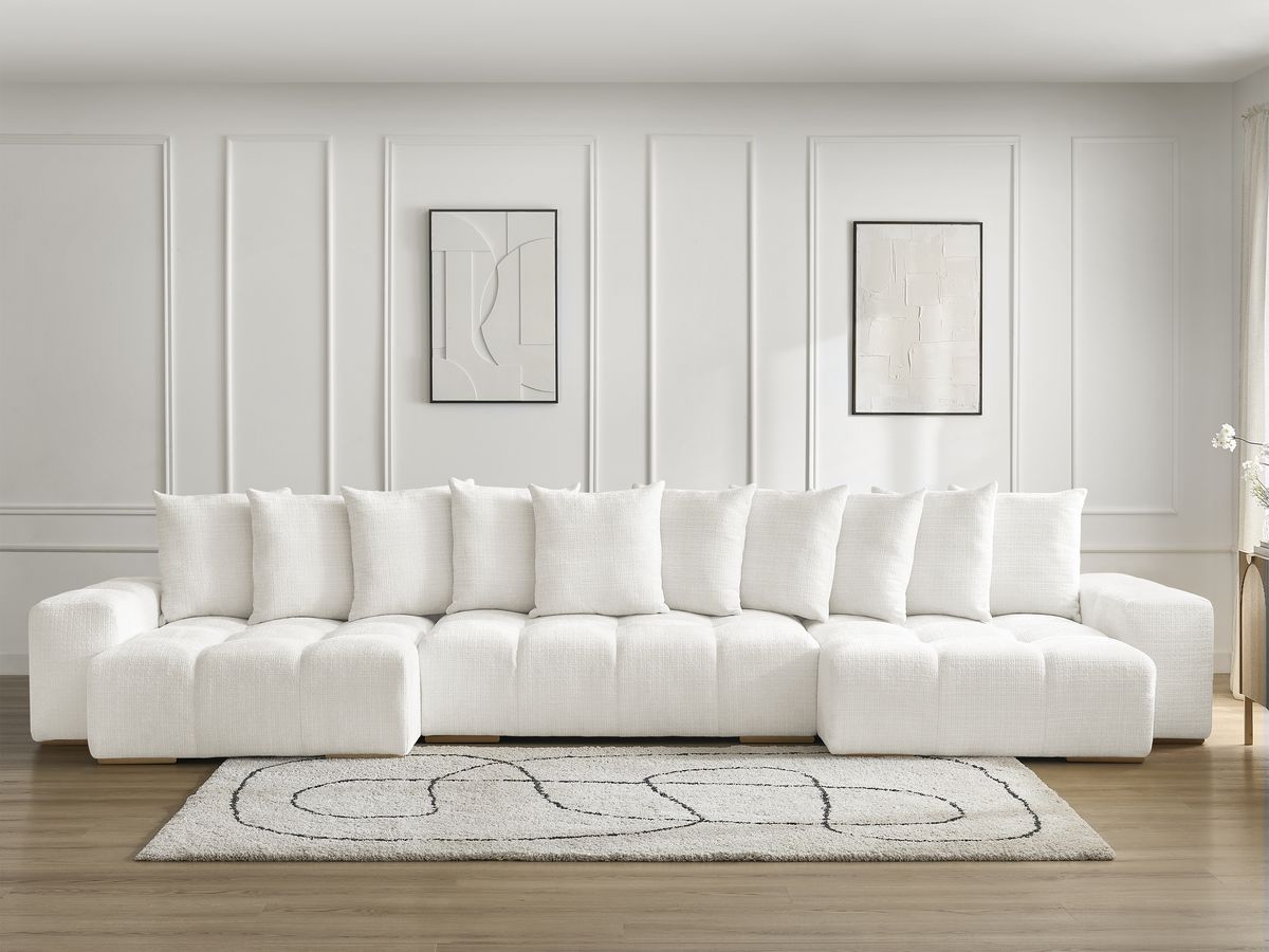 Bobochic Anakin Wohnlandschaft, Liegefläche 137 × 382 cm, 10 Kissen Strukturstoff Weiß