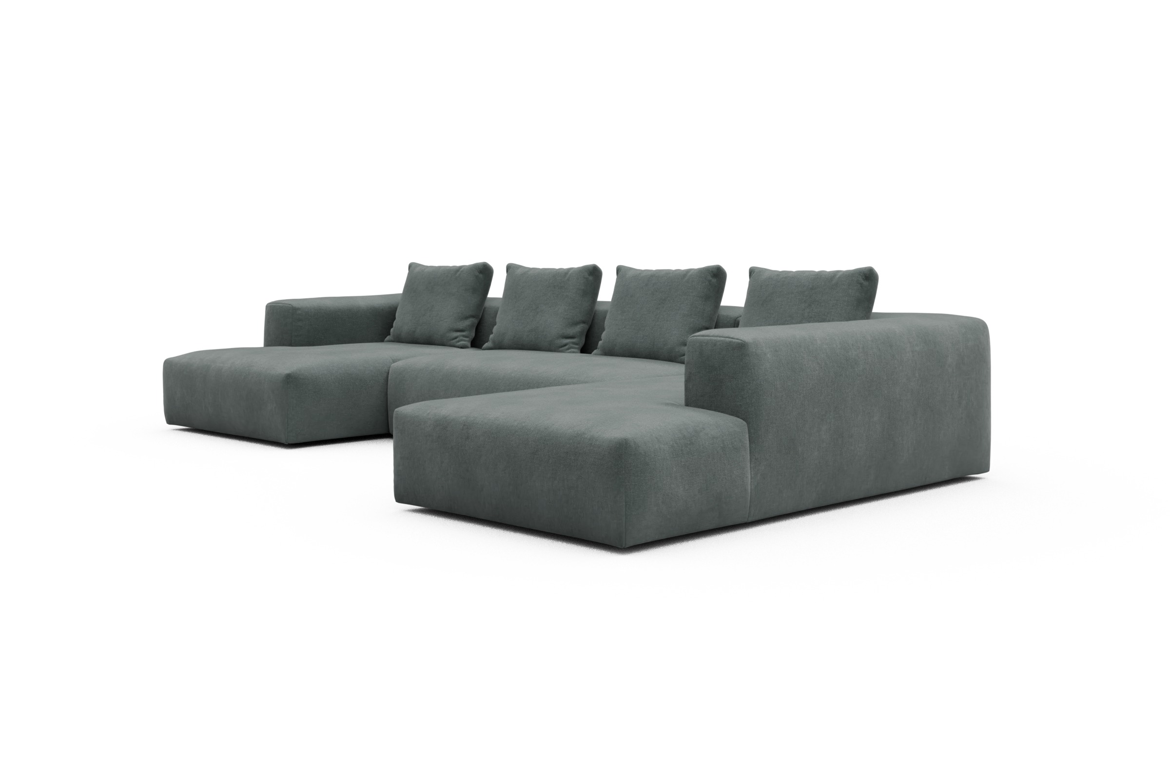 Wohnlandschaft Fred Relax-Ecke rechts mit 2-Sitzer und Chaiselongue links Smooth-Silver-Grey