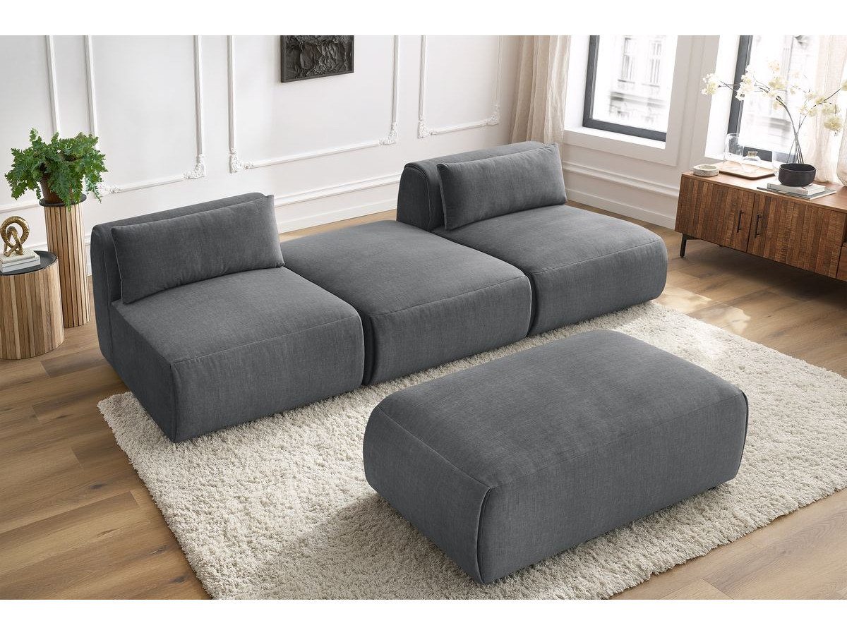 Bobochic Jeanne Sofa 4-Sitzer mit Pouf Samt Dunkelgrau