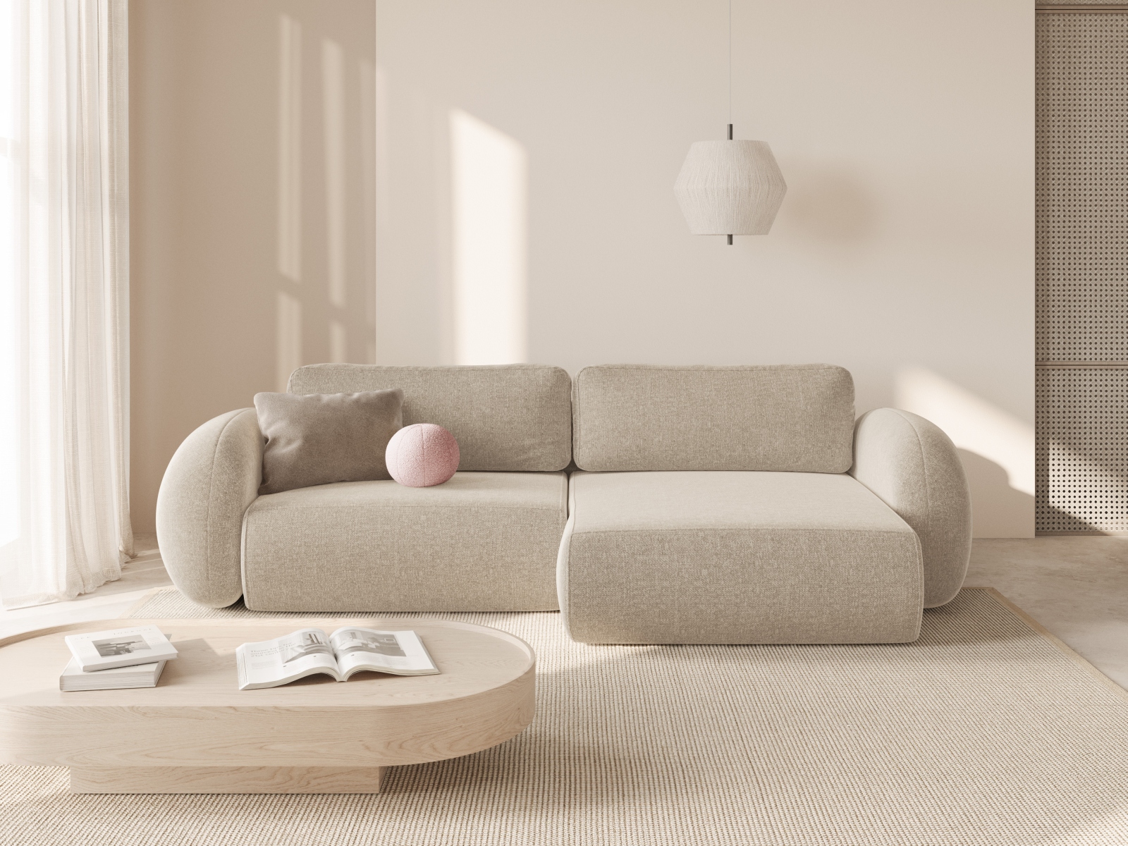 Cosmopolitan Design Wendbares Ecksofa Tonale 4-Sitzer mit Schlaffunktion und Bettkasten Chenille Eden Dunkelbeige