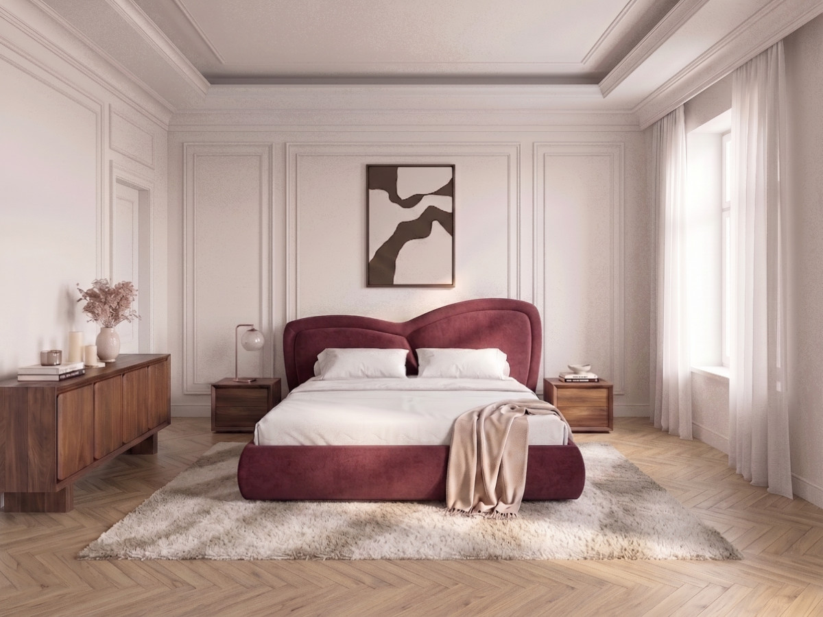 Bobochic Daniela Polsterbett Samt Rot, Liegefläche 160 × 200 cm