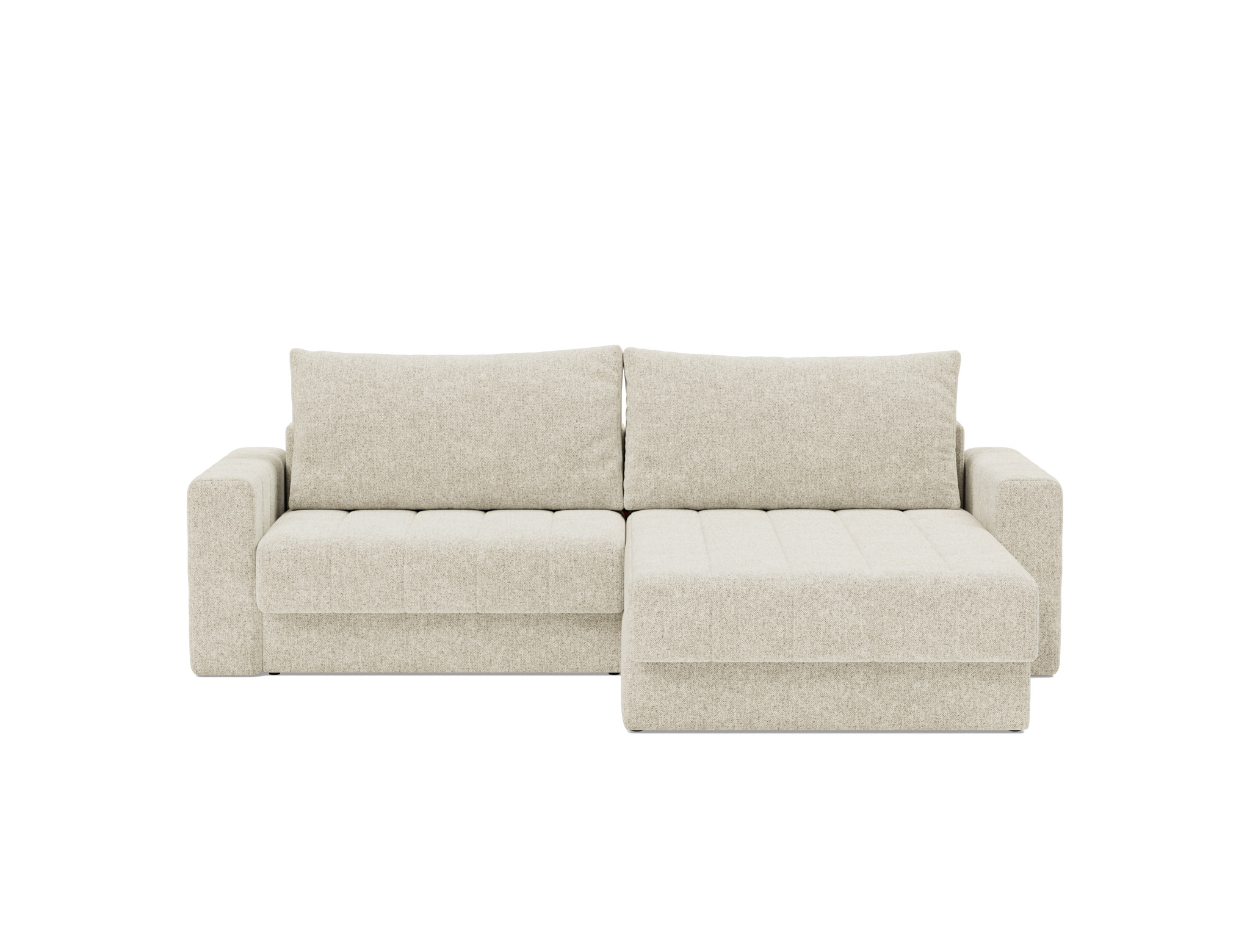 Schlafsofa Akello mit Chaiselongue und Armlehnen Strukturierter Stoff Taura 357-Off-White