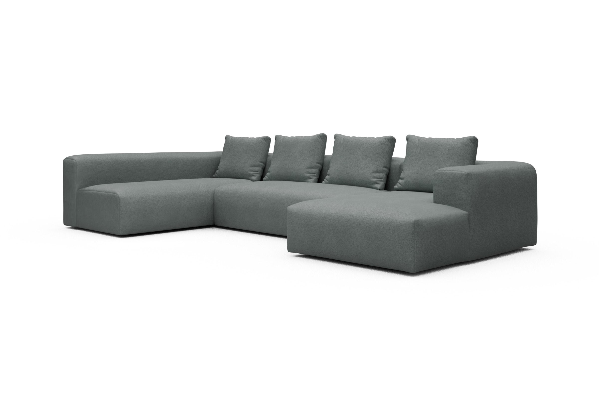 Wohnlandschaft Fred Chaiselongue rechts mit 2-Sitzer und lange Armlehne links Denari-Soft-Grey