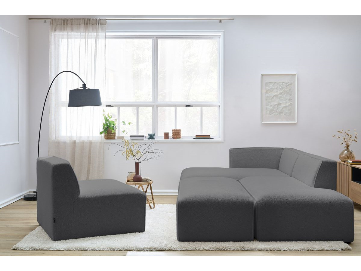 Bobochic Megeve Ecksofa mit Pouf Bouclé-Stoff Dunkelgrau Ecke links