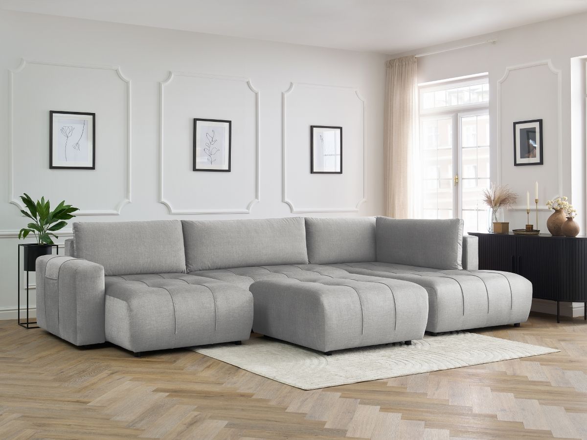 Bobochic Arsene Wohnlandschaft mit Pouf Samt Hellgrau Ecke links