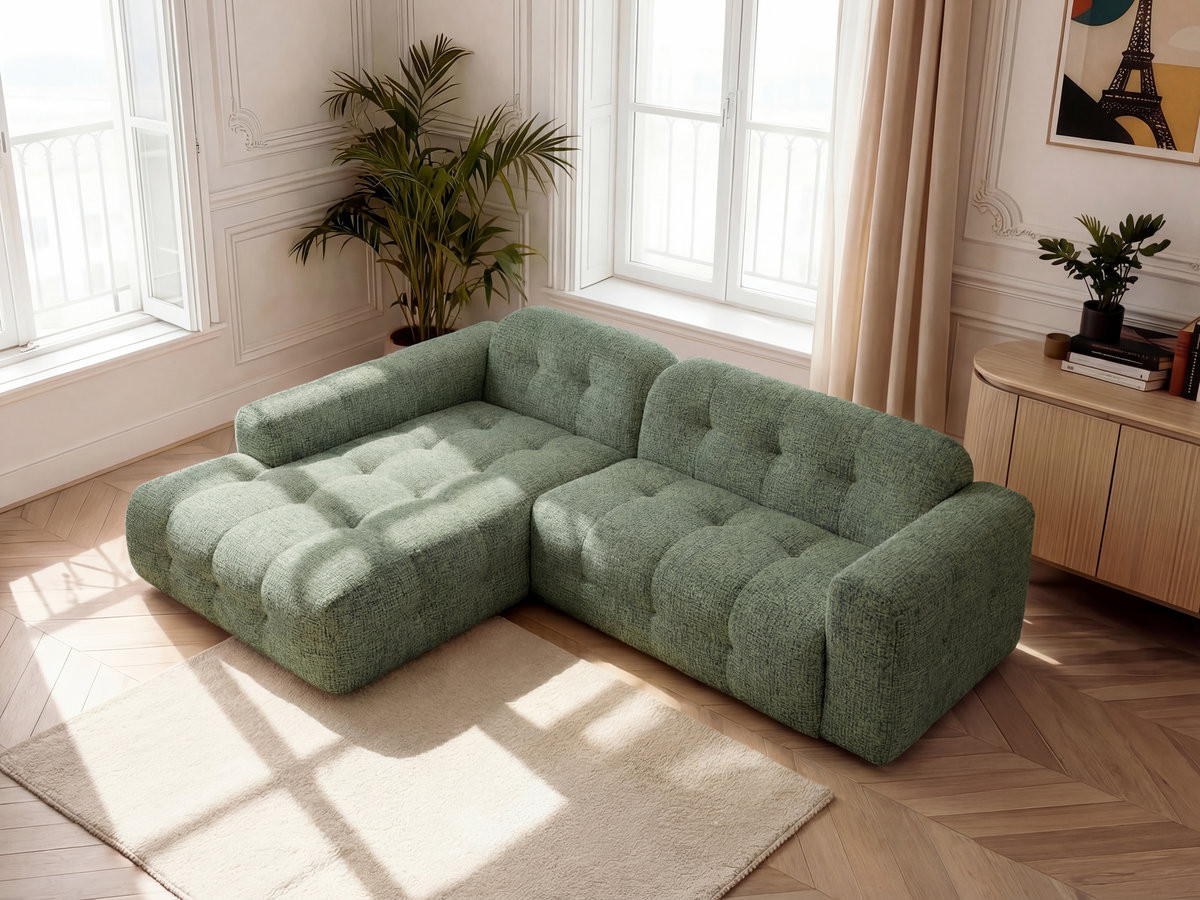 Bobochic Laura Ecksofa Melange-Stoff Hellgrün Ecke links