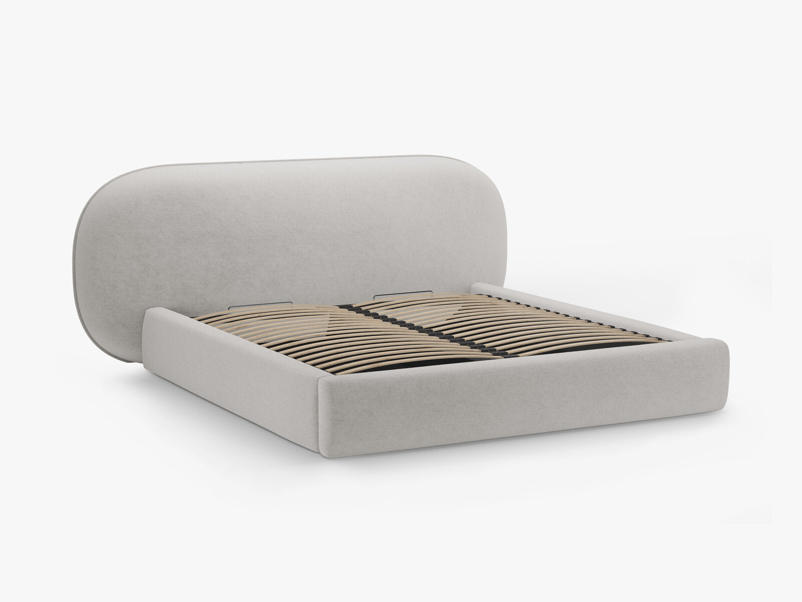 Micadoni Stauraumbett mit Kopfteil Ovalo Chenille Perfect Harmony Hellgrau 160x200