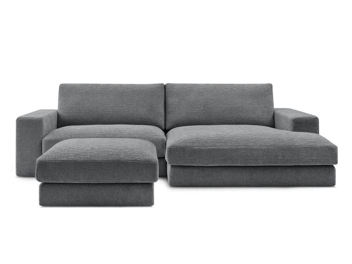 Bobochic Leonard Ecksofa mit Pouf 274 × 159 cm Strukturstoff Dunkelgrau Ecke rechts