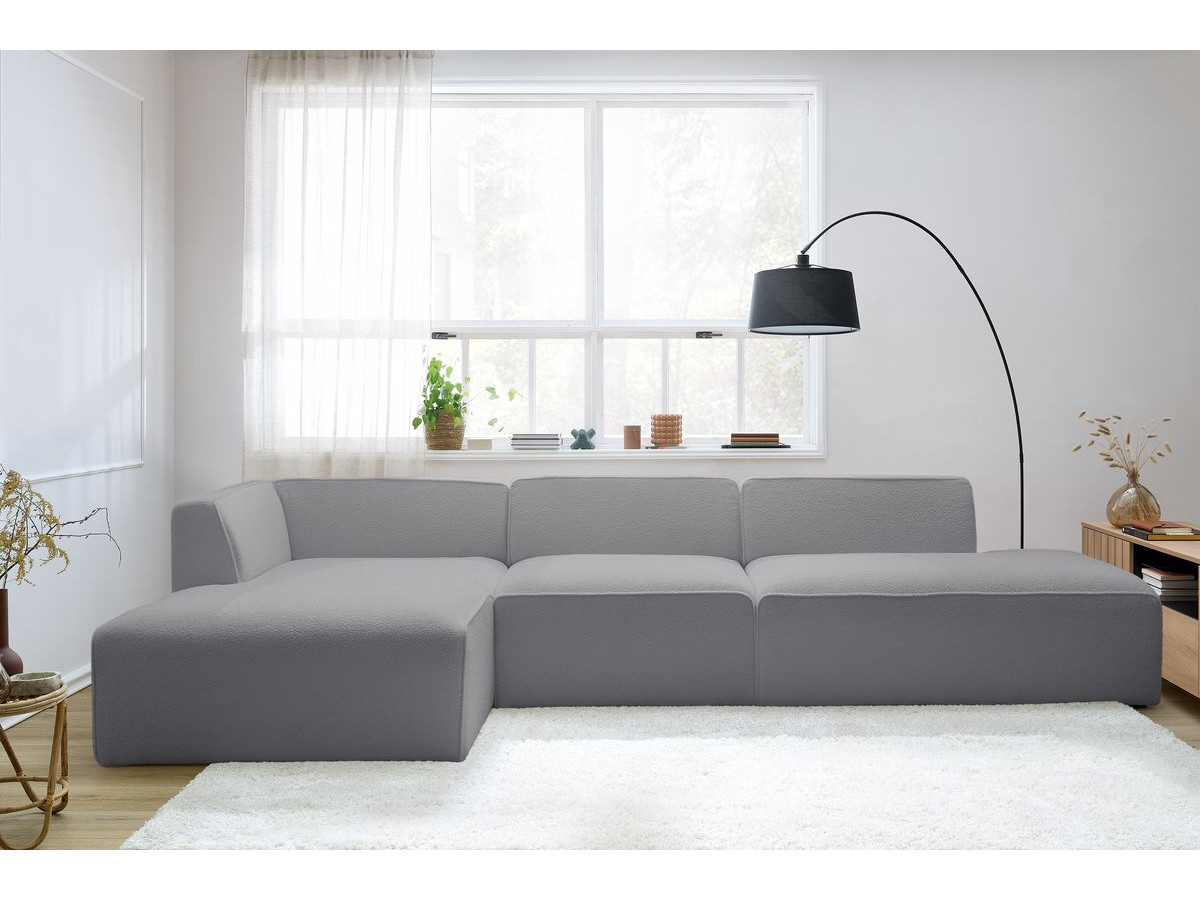 Bobochic Megeve Ecksofa mit Pouf Bouclé-Stoff Hellgrau Ecke links