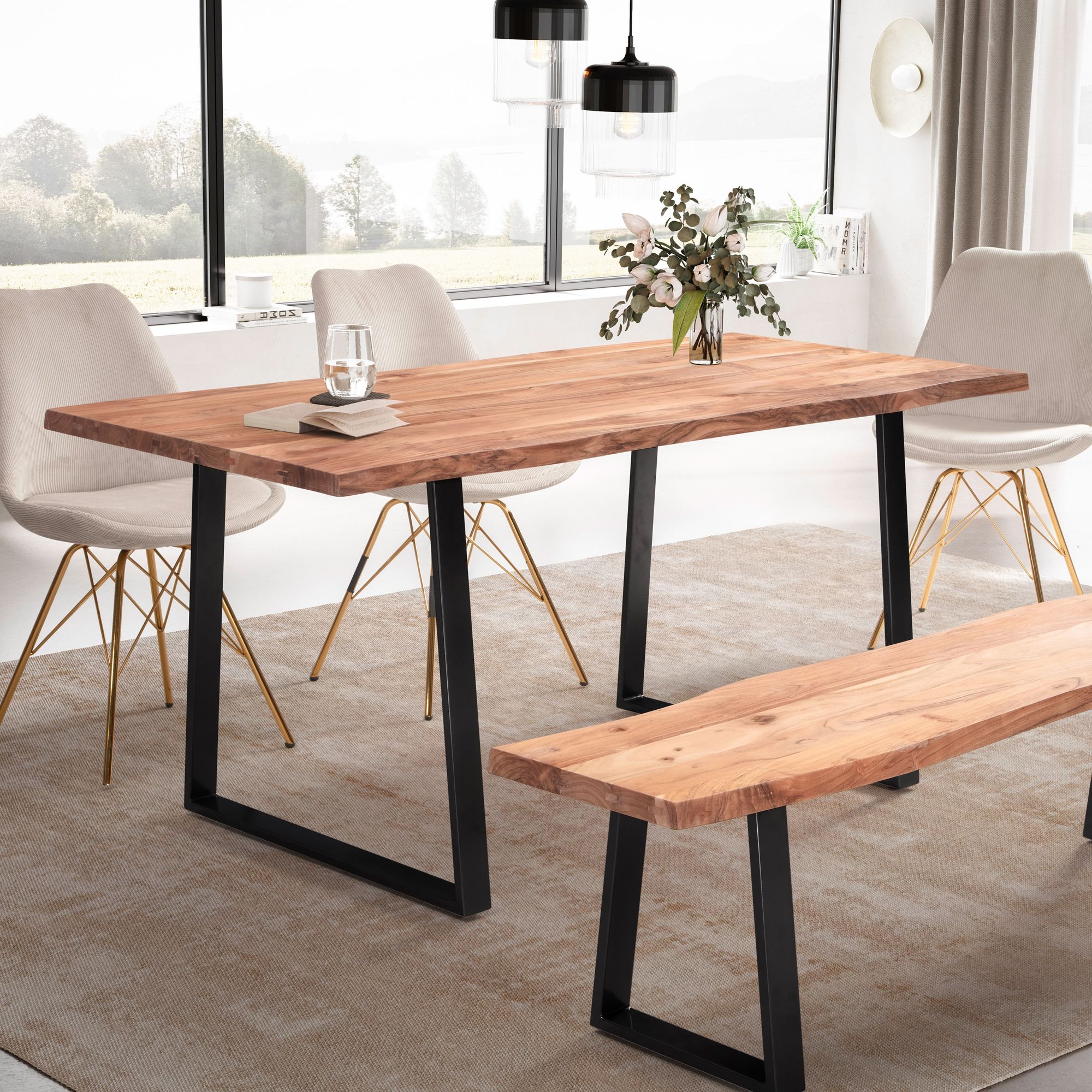 Baumkantentisch Kornsjo Akazie Massivholz 200 × 100 × 76 cm