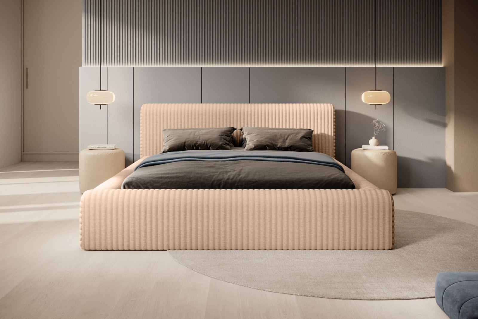 Polsterbett Miloa Softcord mit Fellstruktur 160x200 mit Holzrahmen Vito 26