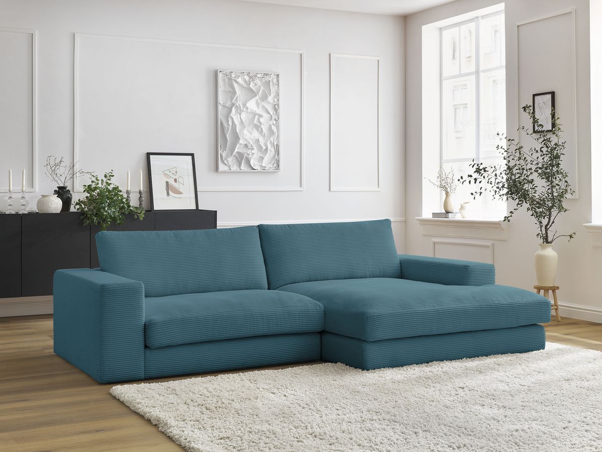 Bobochic Leonard Ecksofa 234 × 159 cm Cordsamt Hellblau Ecke rechts