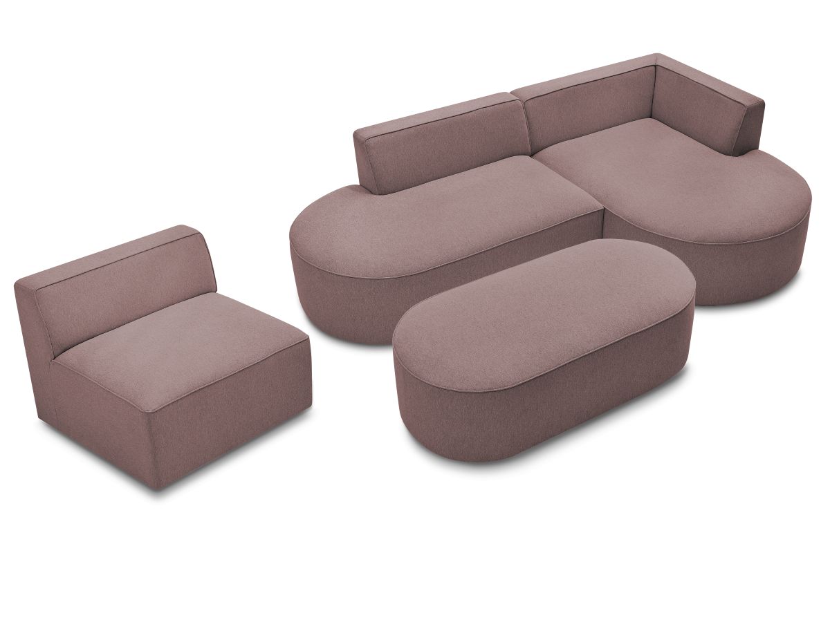 Bobochic Rousseau Ecksofa mit Sofamodul und Pouf Melange-Stoff Rosa Ecke rechts
