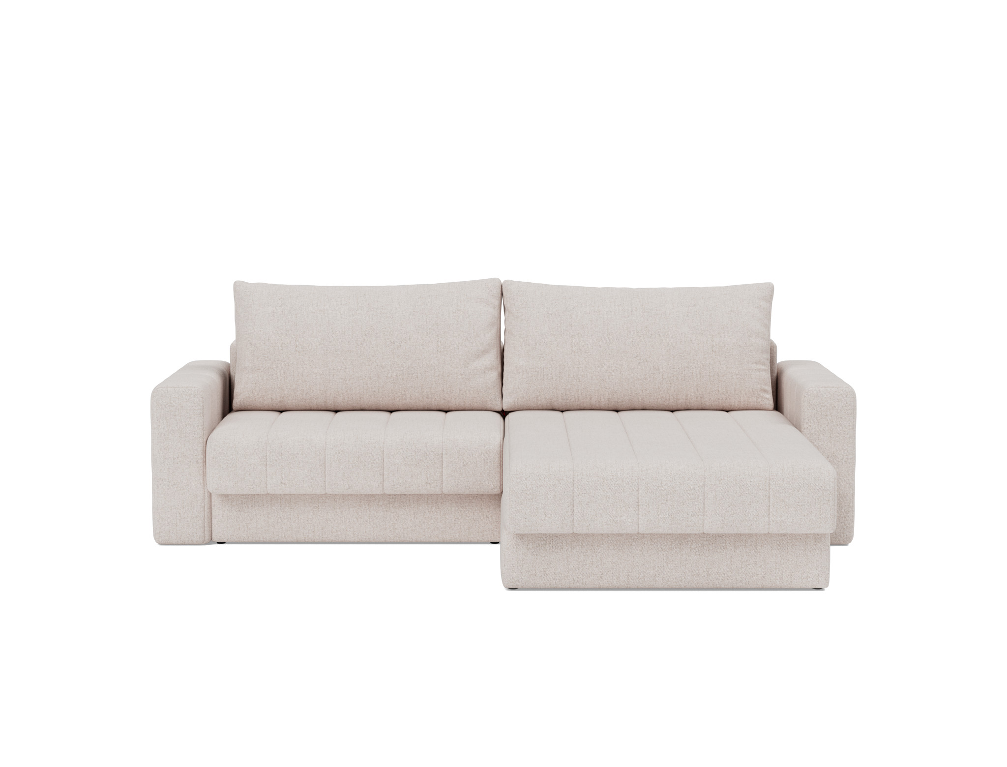 Schlafsofa Akello mit Chaiselongue und Armlehnen Strukturierter Stoff Weda 300-Weda-Sand