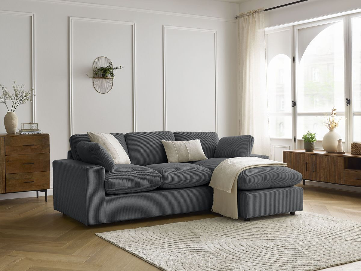 Bobochic Belair Ecksofa 220 × 139 cm Cordsamt Dunkelgrau